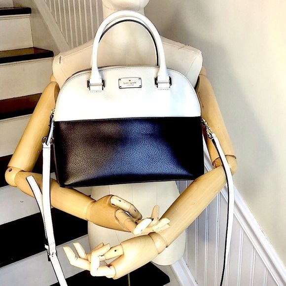 KATE SPADE White Black Leather Dome Shaped Top Handle Crossbody Satchel - Picture 6 of 17